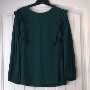 Loft outlet ruffle sleeve green blouse